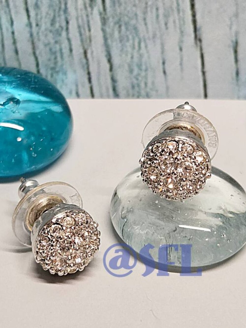 Authentic Swarovski Paved Crystal Ball Stud Earrings Silver Tone Clear Crystals